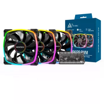 MONTECH AX120 120mm ARGB 3 vnt. korpuso ventiliatorių rinkinys - juoda