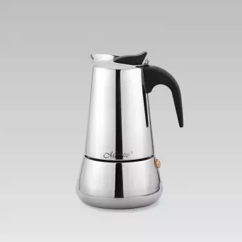 Moka puodas Maestro MR-1660 0,2 l nerūdijančio plieno viryklės kavos virimo aparatas, 4 puodeliai, juoda rankena