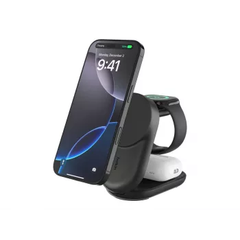 Vidinis įkroviklis Belkin UltraCharge 25W Qi2 3in1 Magnetinis Įkroviklis EU Juodas Apvalus