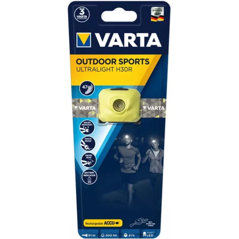 Ant galvos juostos tvirtinamas žibintuvėlis Varta OUTDOOR SPORTS ULTRALIGHT H30R Lime