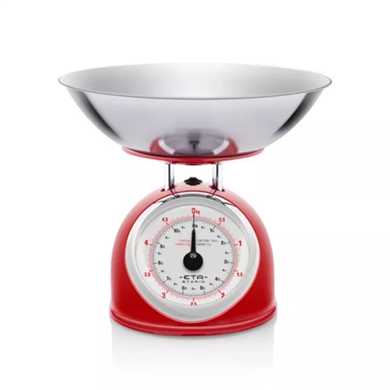 Mechaninė virtuvės svarstyklė ETA ETA577790030 — 5 kg talpa, 25 g tikslumas, nerūdijančio plieno viršus, baltas korpusas