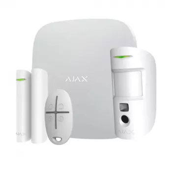 Išmaniosios namų apsaugos rinkinys „Ajax StarterKit Cam Plus“ – belaidė „Jeweller“ sistema, kamera 640×480, „Wi‑Fi 802.11b/g/n“, CR123A jutikliai, balta