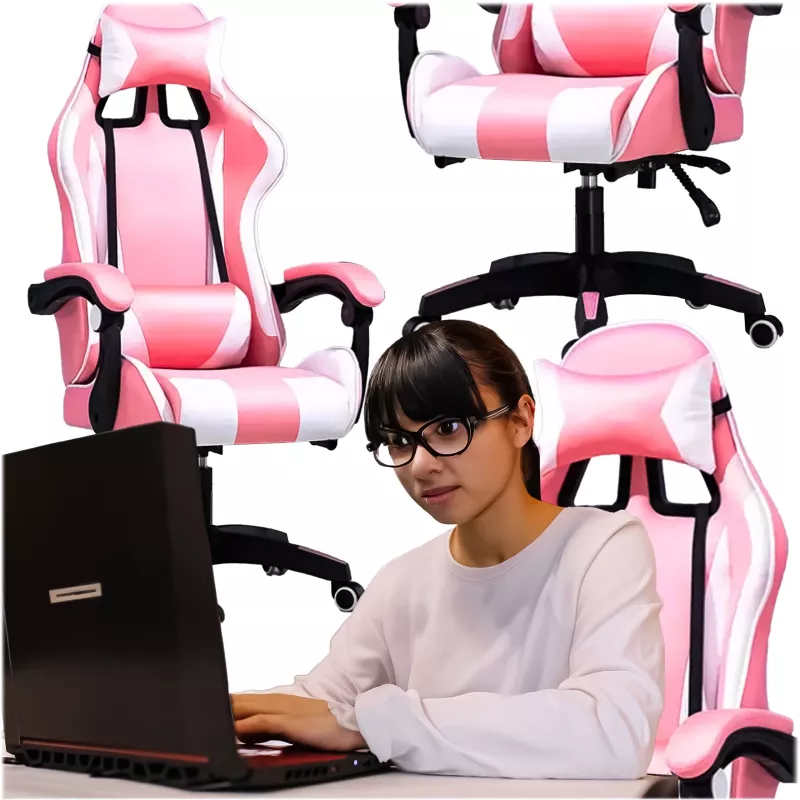 Extralink Gaming | Žaidimų kėdė | biuro, sukamoji, kaušinė, rožinė-balta, G-525