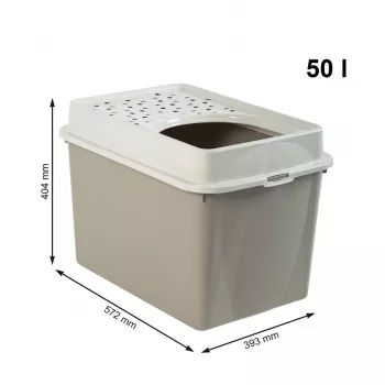 rotho Berty Eco Cappuccino katės kraiko dėžė — technopolimeras, 50 L, 572×393×404 mm, be BPA, 1 kg