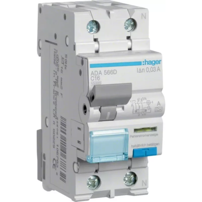 RCBO jungiklis 1P+N 10kA C-16A 30mA ADA566D (ADA566D)