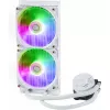 Skysčio aušinimo komplektas Cooler Master MasterLiquid 240L Core ARGB White — 240 mm radiatorius, 120 mm ventiliatoriai, palaiko LGA1700/AM5/AM4 ir senesnius lizdus