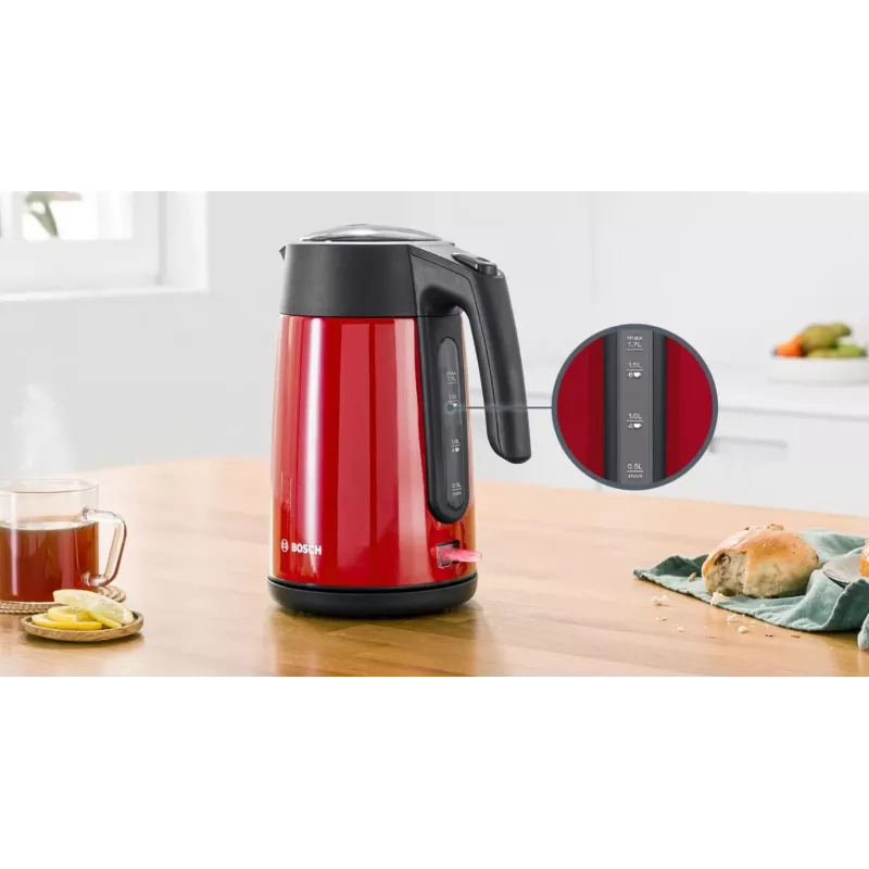 Elektrinis virdulys Bosch TWK7L464 — 1,7 l talpa, 2400 W, raudonas, plastikinis korpusas