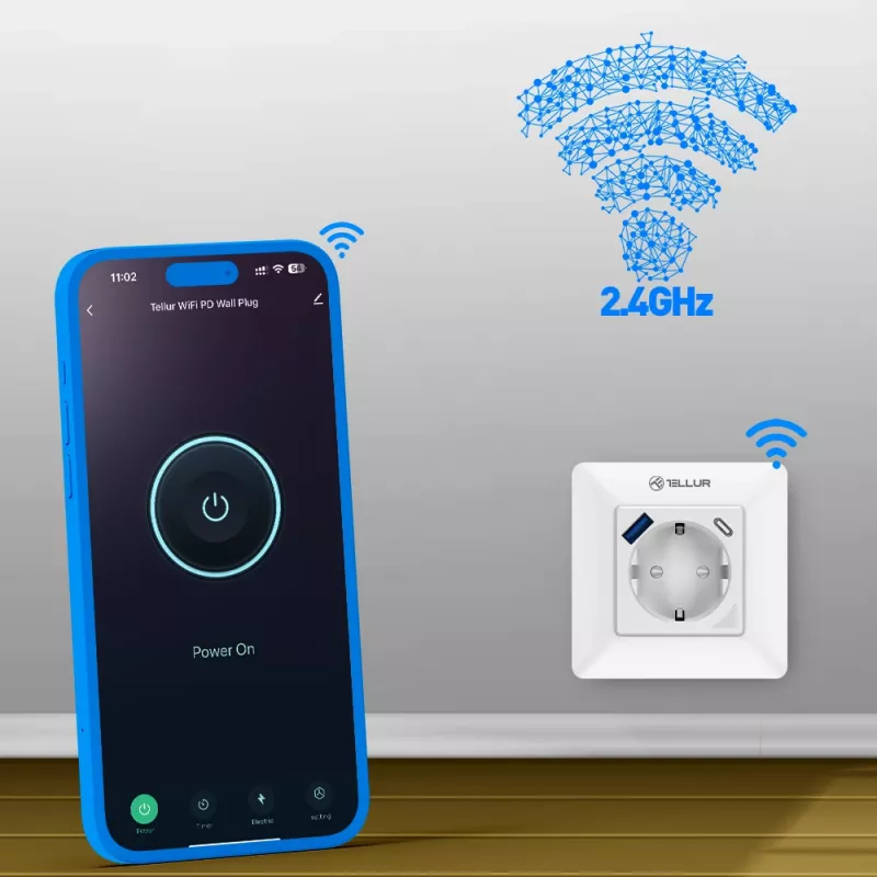 Išmanusis WiFi sieninis kištukas Tellur TLL331531 — 3600W 16A, nuotolinis valdymas per Wi‑Fi
