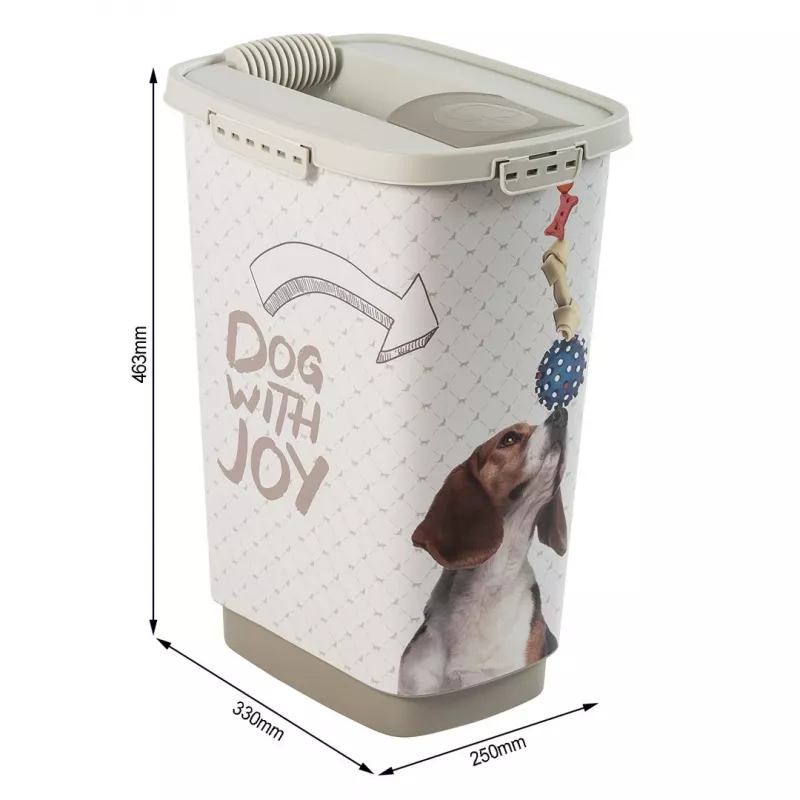Airtight plastic food container rotho Cody Beige 25 L — pet food storage, 463×330×250 mm, 3 kg