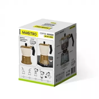 Aliumininis ant viryklės statomas moka puodas Maestro MR-1657-3-BEIGE – 3 puodelių espreso virimo aparatas, smėlio spalvos