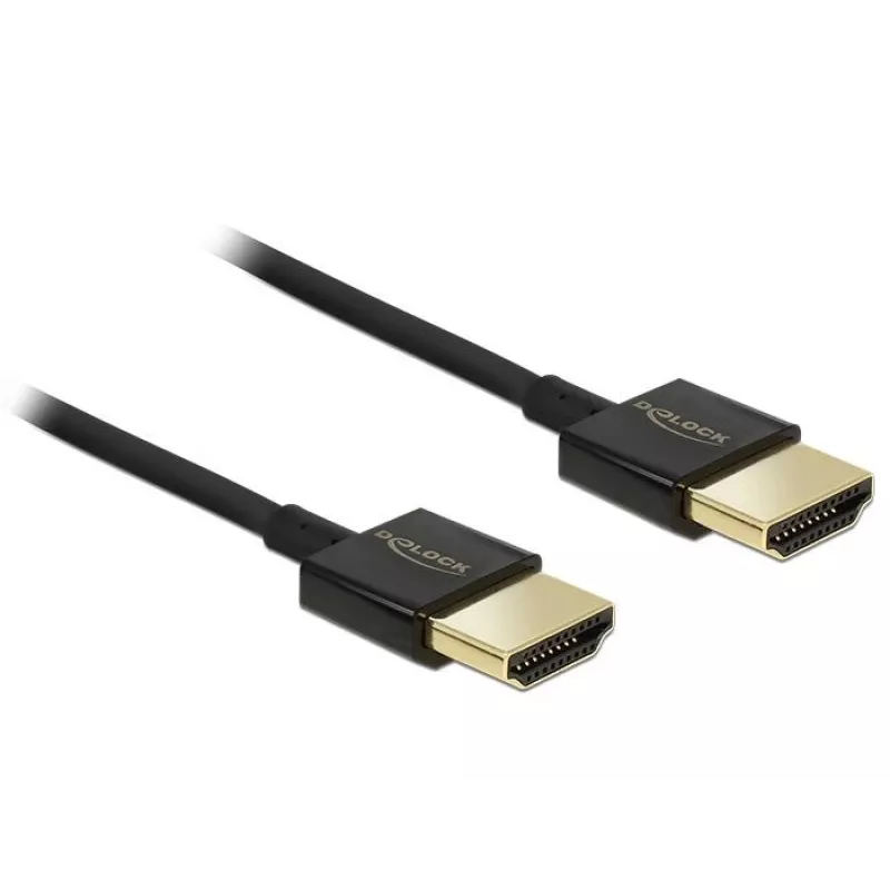 DeLOCK Slim Premium - vaizdo / garso / tinklo kabelis - 36 AWG - HDMI, 19 kontaktų (M) - HDMI, 19 kontaktų (M) - 2,0 m - triguba izoliacija - juoda (84773)