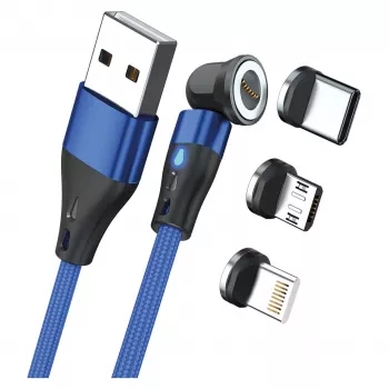 RealPower MagneticCharge3 1 m USB A kabelis, mėlynas, greitas įkrovimas ir duomenų perdavimas