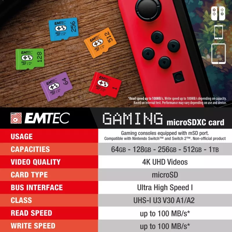 „Emtec“ atmintinė 1 TB UHS-I U3 V30 A2 Gaming Rouge ECMSDM1TXCU3G