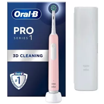 Elektrinis dantų šepetėlis Oral-B Pro Series 1 rožinis — įkraunamas, 3D valymo veiksmas