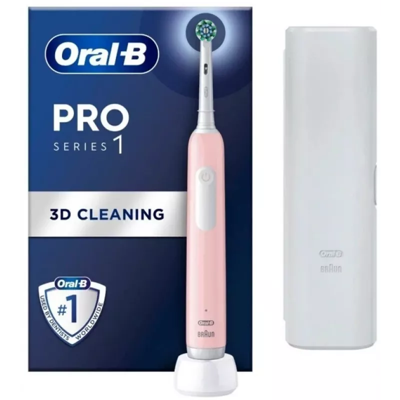 Elektrinis dantų šepetėlis Oral-B Pro Series 1 rožinis — įkraunamas, 3D valymo veiksmas