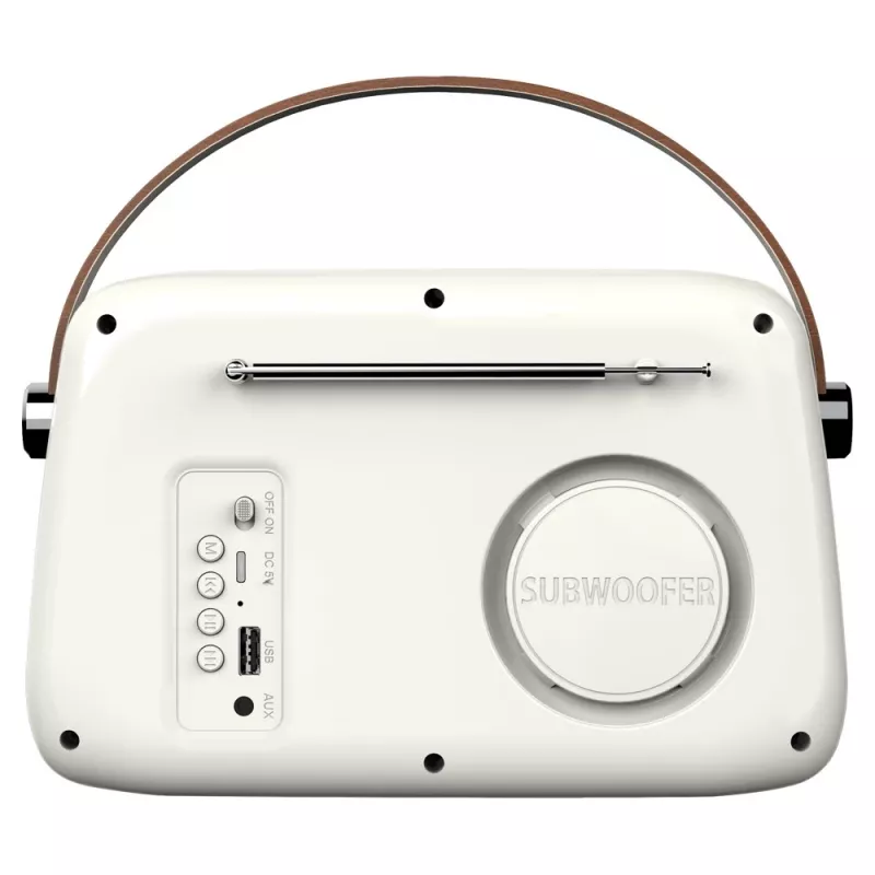 Nešiojamasis radijas SAVIO RS-02 – analoginis FM tiuneris, Bluetooth 5.3, USB maitinimas, 3 W, baltas