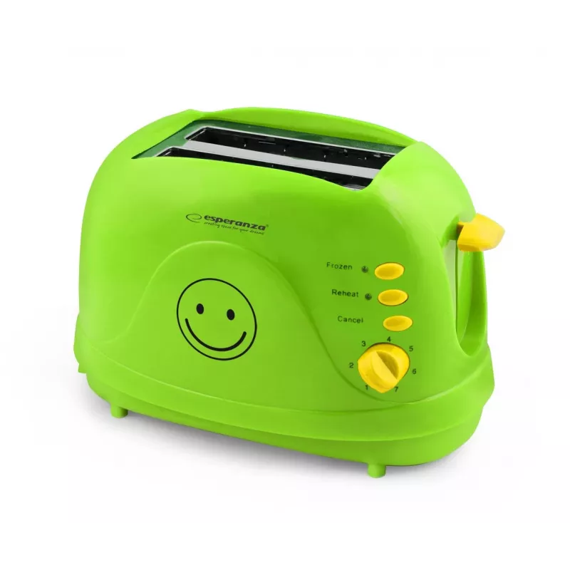 Stalinis elektrinis skrudintuvas ESPERANZA EKT003, 2 riekėms, 750 W, 7 skrudinimo lygiai, atšildymas, išimamas trupinių dėklas, žalias