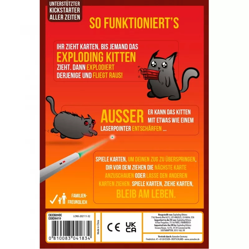 Exploding Kittens - 2 žaidėjų leidimas, kortų žaidimas