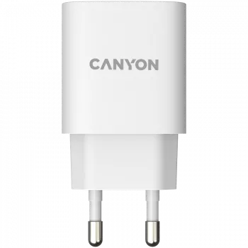 CANYON H-20, PD 20W Įėjimas: 100V-240V, Išėjimas: 1 prievado įkrovimas: USB-C: PD 20W (5V3A/9V2.22A/12V1.67A), EU kištukas, apsauga nuo viršįtampio, perkaitimo, viršsrovės ir trumpojo jungimo