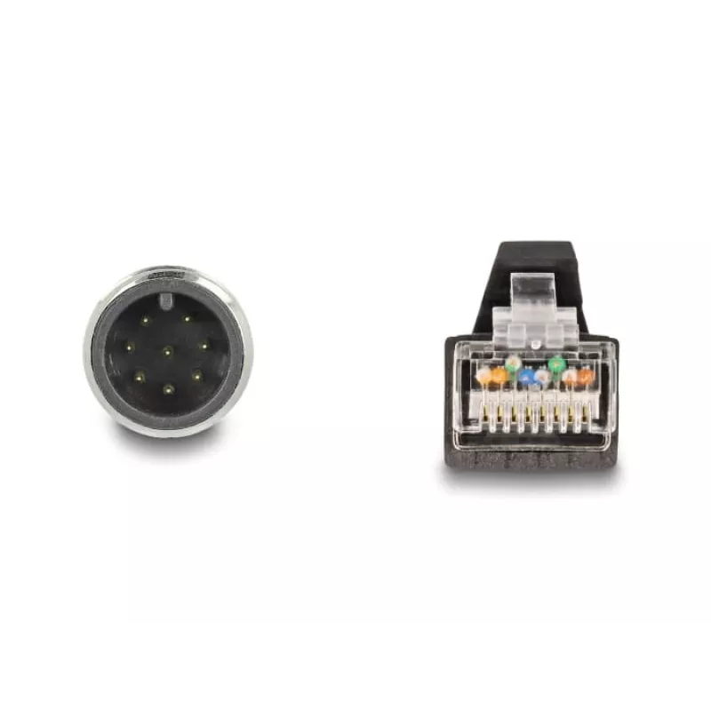 Tinklo kabelis DeLOCK M12 kabelis A koduotas 8 kontaktų kištukas į RJ45 kištukas PUR (TPU) 1 m