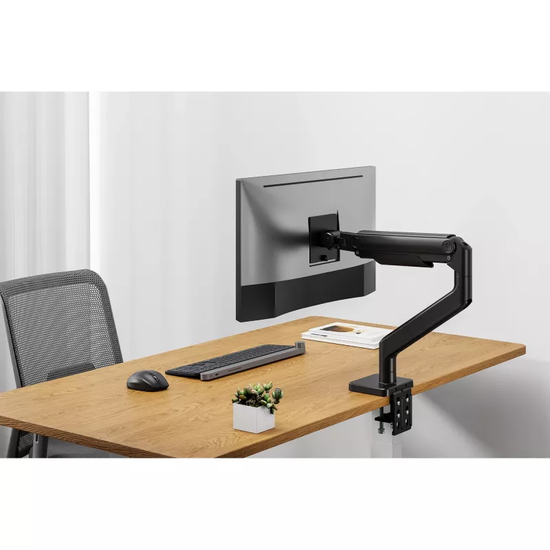 Monitoriaus laikiklis DIGITUS Single, spaustukas, iki 49 colių (124,5 cm), 20 kg, VESA 75x75–100x100, pasvirimas -20° iki 50°, aukščio reguliavimas, juodas
