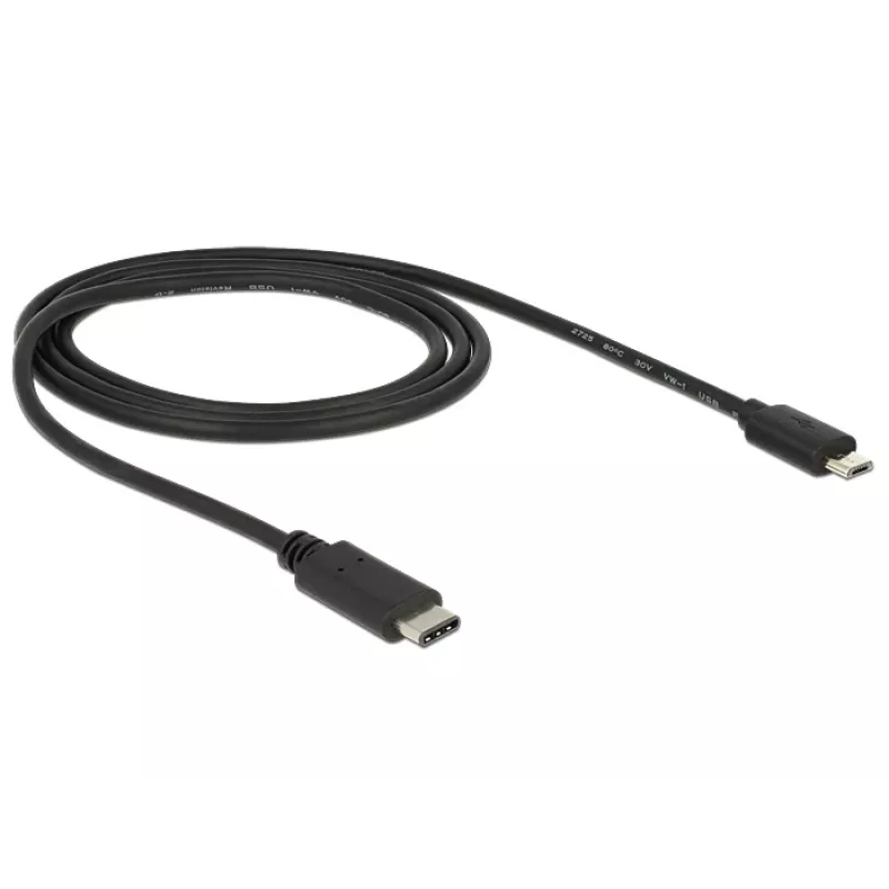 DeLOCK - USB laidas - 5 kontaktų mikro USB B tipo (kištukas) - 24 kontaktų USB C tipo (kištukas) - 1,0 m (USB 3.1) - juodas (83602)