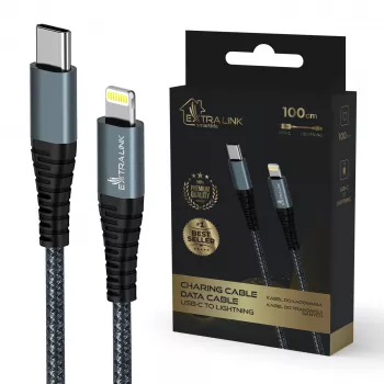 Laidas Extralink Smart Life 27W USB-C į Lightning 100 cm TPE 9V 3A juodas