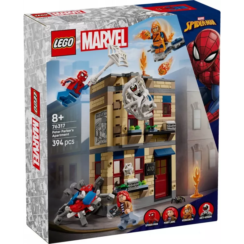 LEGO Marvel rinkinys 76317 Peterio Parkerio butas su Žmogaus-voro minifigūrėle