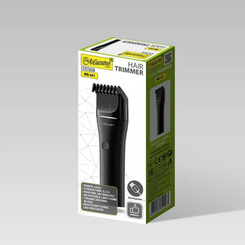Belaidis plaukų kirpimo mašinėlė Maestro MR-641, keraminis peiliukas, USB įkrovimas, 1200 mAh, 45×155×30 mm