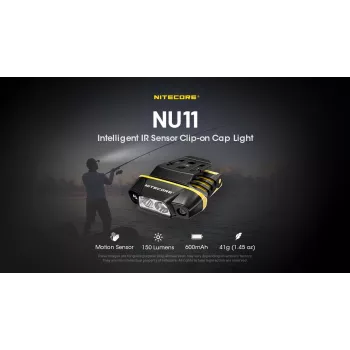 Ant galvos dedamas žibintuvėlis Nitecore NU11 — 150 lm, IPX5, įkraunamas per USB, 41 g, geltonas/juodas