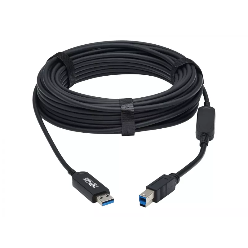 Eaton Tripp Lite Series USB 3.2 Gen 1 plenuminis pluoštinis aktyvus optinis kabelis (AOC) - A/B M/M, juodas, 20 m - USB kabelis - USB A tipo (M) į USB B tipo (M) - USB 3.2 Gen 1 - 20,0 m - P