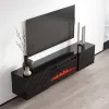 TV spintelė cama meble LUXE 301126 su įmontuotu elektriniu židiniu, 182,6×34,5×37,5 cm, juoda blizgi