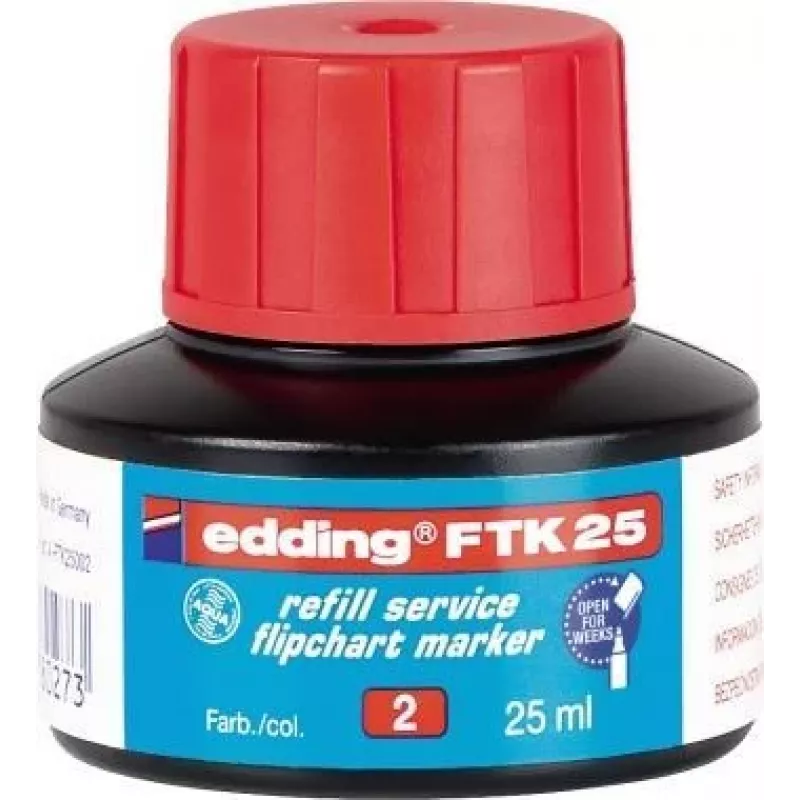 Markerio rašalo užpildas Edding FTK 25, raudonas rašalo užpildas 25 ml, tinka edding 380/383