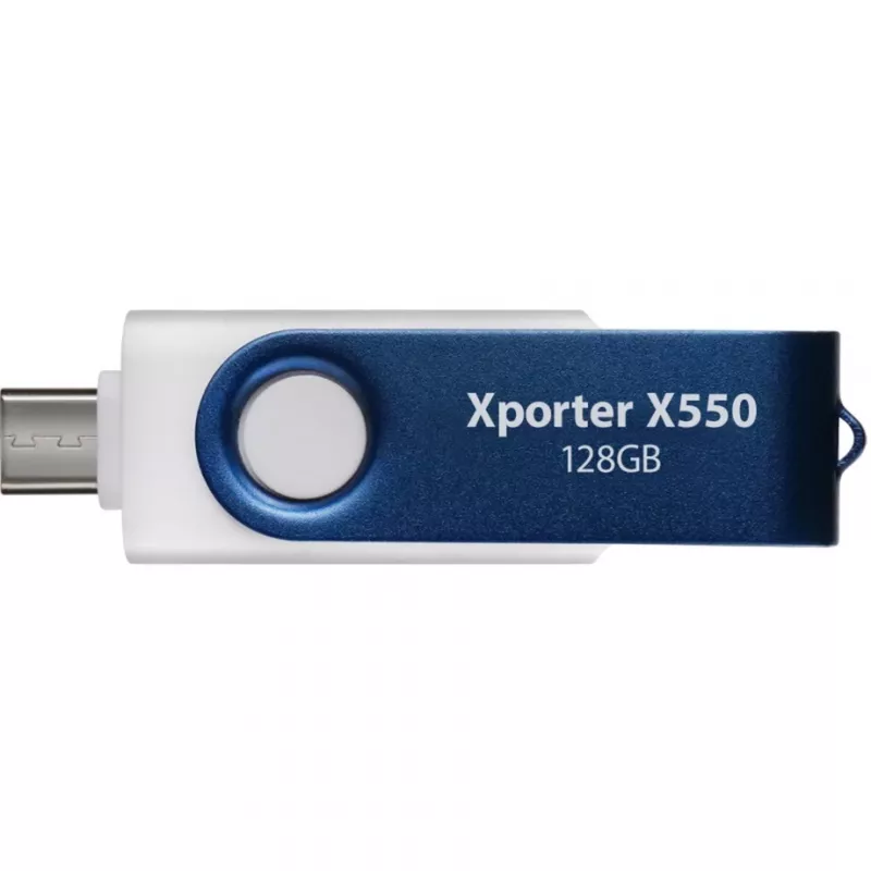 USB atmintukas PATRIOT Xporter X550 128GB, dviguba sąsaja USB-A ir USB-C 3.2 Gen 1, mėlynas/baltas