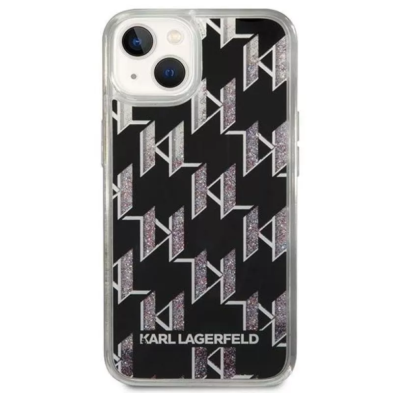 Karl Lagerfeld KLHCP14MLMNMK iPhone 14 Plus 6.7 kietas dėklas juodas / juodas Liquid Glitter Monogram