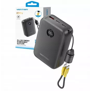 Nešiojamasis įkroviklis Vention FKBB0-C 20000 mAh išorinė baterija, 1x USB-A + 2x USB-C, juoda