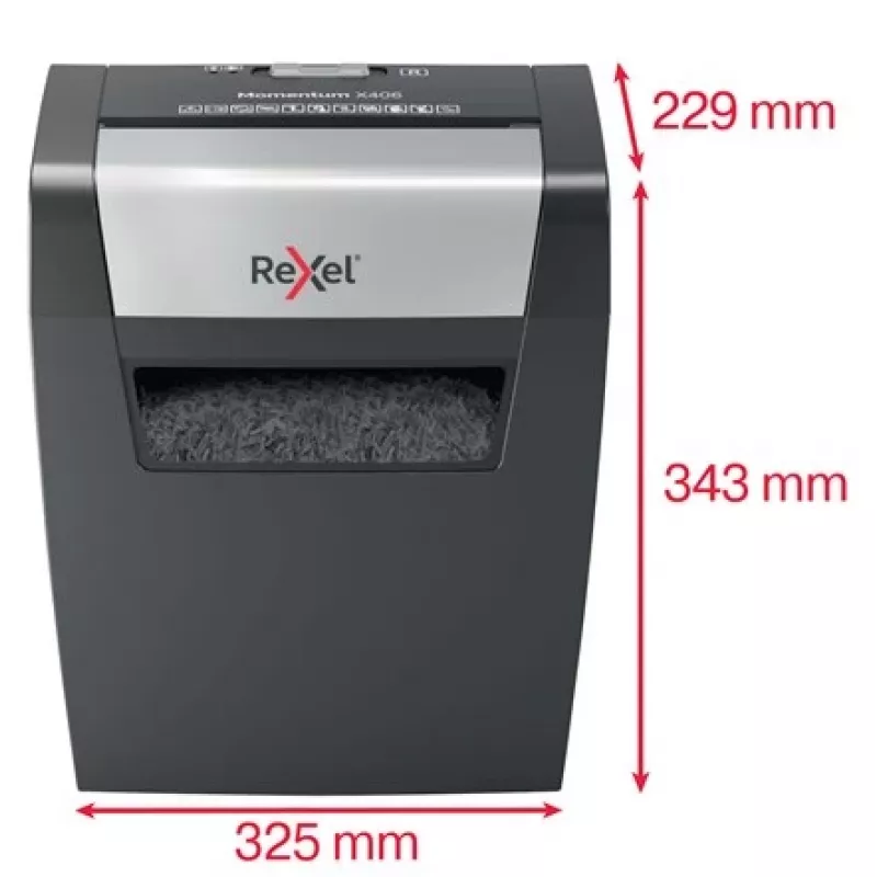 Rexel Momentum X406 kryžminio pjovimo popieriaus smulkintuvas P4, dalelių pjovimas, 4 x 28 mm, 15 L, 125 lapai, 70 dB, mygtukai