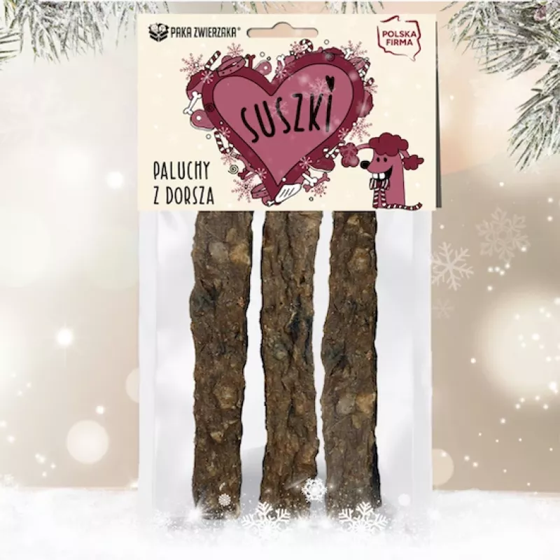 Šunų skanėstas PAKA ZWIERZAKA menkių lazdelės 60 g — žuvies skonio, hipoalerginis, be grūdų