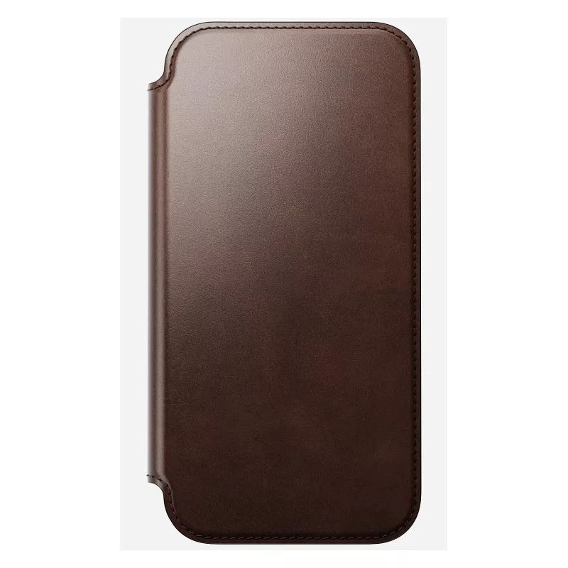 Nomad Modern Leather Folio mobiliojo telefono dėklas iPhone 17 Pro Max — ruda, oda, 6,3 colio ekranas, 4 kortelių kišenės
