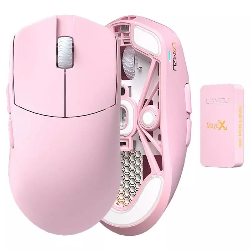 Pelė Lamzu MAYA X 8K belaidė žaidimų pelė šviesiai rožinė USB