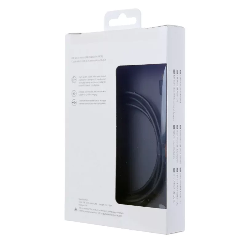 CB-MD1 Juodas greitasis laidas Quick Charge micro USB-USB | 1m | 5A | 480 Mbps