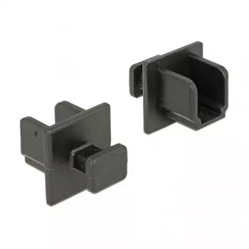 Kištukinio lizdo apsauginis gaubtelis DELOCK 64010, polipropilenas, juodas, 12,2 × 15,2 × 12 mm, pakuotėje 10 vnt.