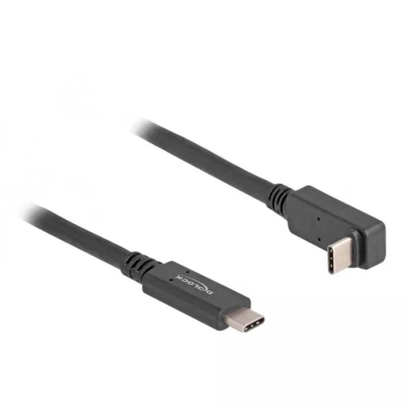 Delock - USB laidas - 24 kontaktų USB-C (kištukas) į 24 kontaktų USB-C (kištukas) kampuotas - USB 3.2 Gen 2 - 3 A - 1,0 m - USB maitinimo tiekimas (60 W), palaiko 4K 144 Hz (3840 x 2160), iki 10 Gbps duomenų perdavimui