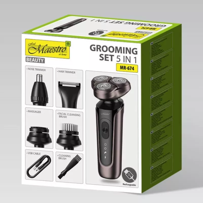 Priežiūros rinkinys Maestro MR-674 5in1 USB įkraunamas — daugiafunkcis kirpimo rinkinys