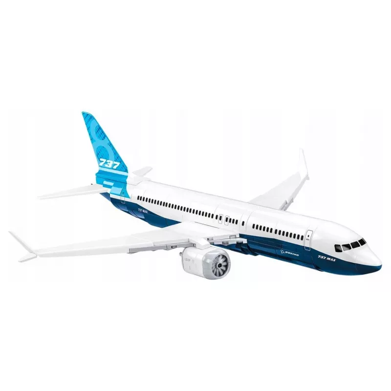 Statybinis rinkinys Cobi Boeing 737-8 — 340 detalių, rekomenduojamas amžius 7+, mėlyna ir balta