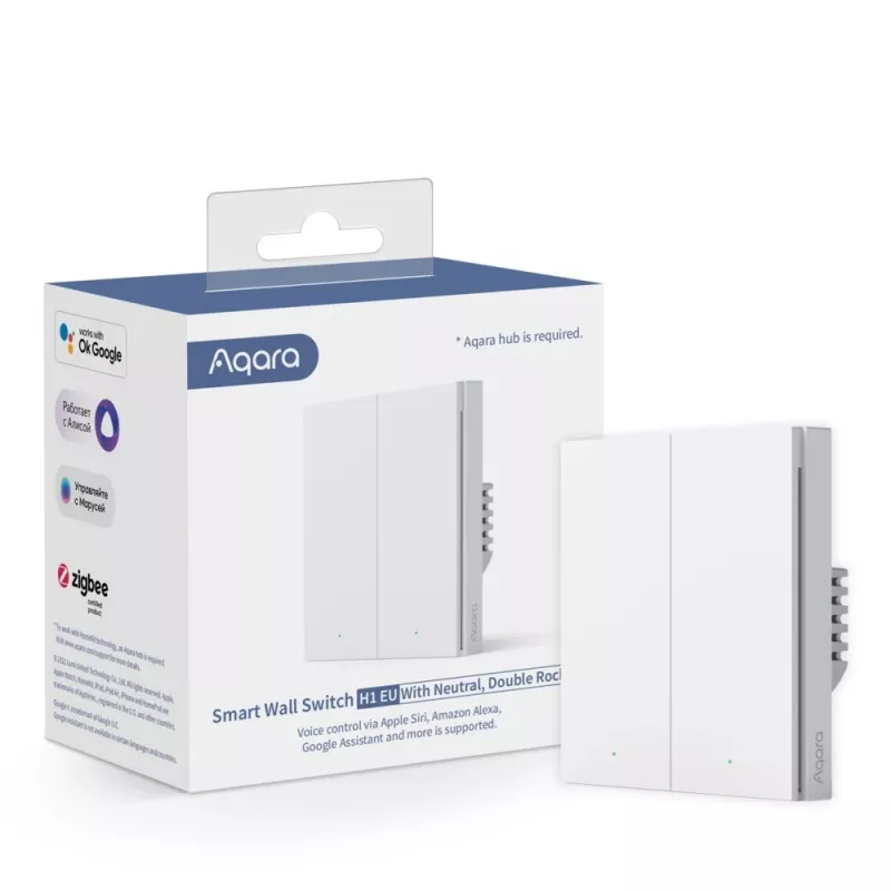 AQARA Smart Home Wall Switch H1, su nuliu, dvigubas jungiklis (WS-EUK04)