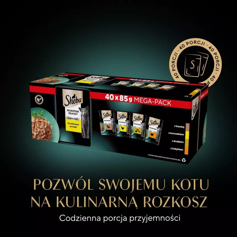 SHEBA Delicacy paukštienos skoniai drebučiuose - drėgnas kačių ėdalas - 40x85 g