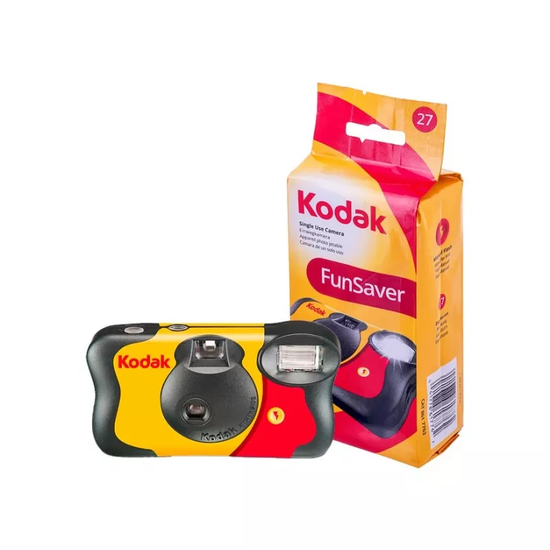 Kodak FunSaver blykstės vienkartinis fotoaparatas, spalvota juosta ir blykstė, 27 nuotraukos, ISO 400