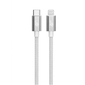 TB kabelis USB-C - Lightning braided 1m, Sidabrinė