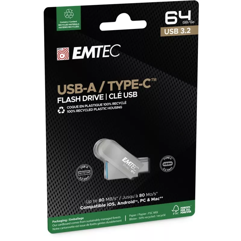 USB atmintinė Emtec 64 GB USB Type-A USB Type-C D280